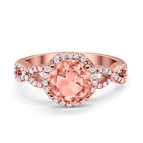 Blue Apple Co. Art Deco Halo Infinity Engagement Wedding Ring Simulated Morganite Round Cubic Zirconia Solid Rose Tone 925 Sterling Silver, Size-6
