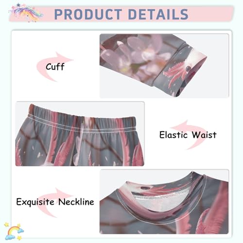 Pajama Sets Long Sleeve Kawaii Pink Axolotl Cherry Blossoms Soft Comfy Sleepwear 2 Piece PJS 3-8T4