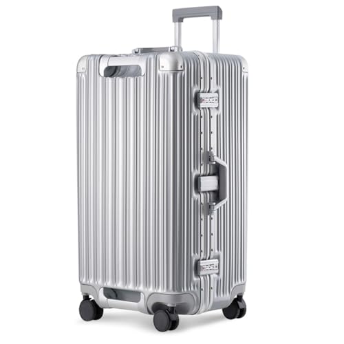 Aluminum Frame Suitcase Large Capacity Pull Rod Suitcase Travel Suitcase Password Suitcase Thickened and Durable(Silver,28in)