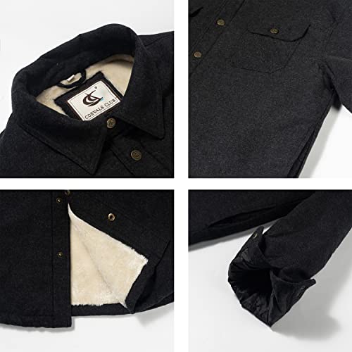 Image of COEVALS CLUB Men's Flannel Fleece Sherpa Quilted Lined Plaid Snap Work Shirt Jacket /Hooded