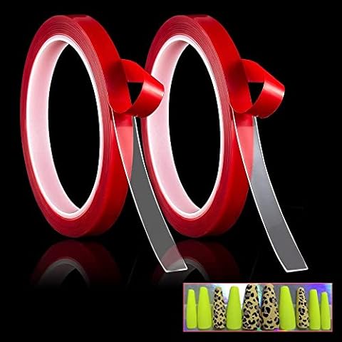 NOVAL Double Sided Tape 2 Rolls Press on Nails Adhesive Strong Sticky Mounting Tapes for Press on Nail Packaging Cover