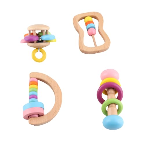 Tbest 4pcs Baby Rattles Set Favorise une éducation Précoce avec une Conception Ergonomique pour une Expérience de Jeu Enrichissante, un Design aux Couleurs Vives, un Matériau en Bois Haut de Gamme