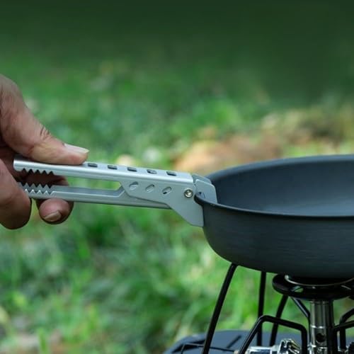Grillzange aus Aluminiumlegierung zum Kochen im Freien, hitzebeständiges Grillutensil mit rutschfesten Zähnen, tragbarer 12,5 cm Topfclip für Camping (weiß)