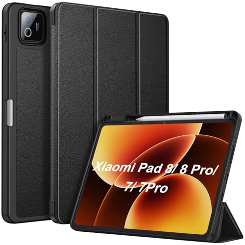 Fintie Hülle für Xiaomi Pad 8 / Pad 8 Pro 2025 / Pad 7 / Pad 7 Pro 2024 11.2 Zoll Tablet - Ultradünne Soft TPU Rückseite Abdeckung Schutzhülle mit Stifthalter und Auto Schlaf/Wach Funktion Schwarz