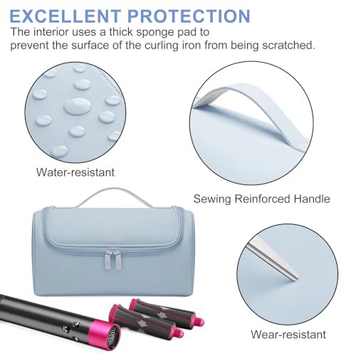 Image of Travel Storage Bag for Dyson Hair Dryer, Travel Case with Hook, Curler and Accessories Organizer, Large-Capacity Case Holder, Portable Carrying Case, Storage Organizer Bag for Women., Blue,