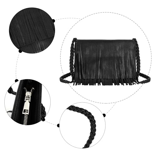 Image of Hoce Women's Leather Fringe Messenger Bag Large Hobo Crossbody Tassel Shoulder Bags, Gift for Mom Wife Girlfriend