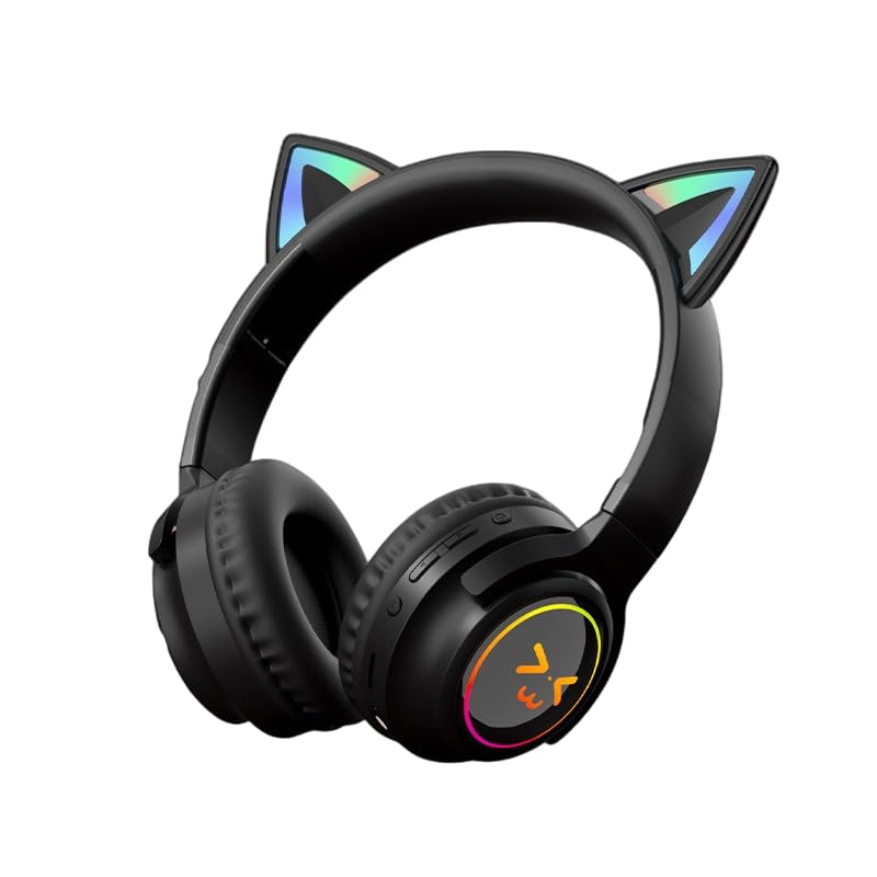 ONOTIC Wireless Kids Headphones for Girls Over Ear Bluetooth Headphones Cat Ear Led Light Up Children Headphones Volume Limited Foldable Headphone for Kids School, Travel, Music (Black N) ONOTIC Wireless Kids Headphones for Girls Over Ear Bluetooth Headphones Cat Ear Led Light Up Children Headphones Volume Limited Foldable Headphone for Kids School, Travel, Music (Black N)