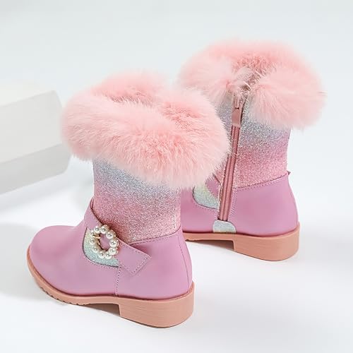 IWIHMIV Girl Winter Boots Toddler Girl Winter Boots Toddler Girl High Boots Kids Snow Boots Girls Mid Calf Warm Winter Boots4