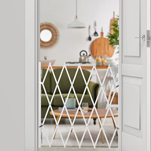Relaxdays Hundeabsperrgitter, ausziehbar bis 118 cm, 69-82,5 cm hoch, Bambus, Hunde Schutzgitter für Treppe & Tür, weiß