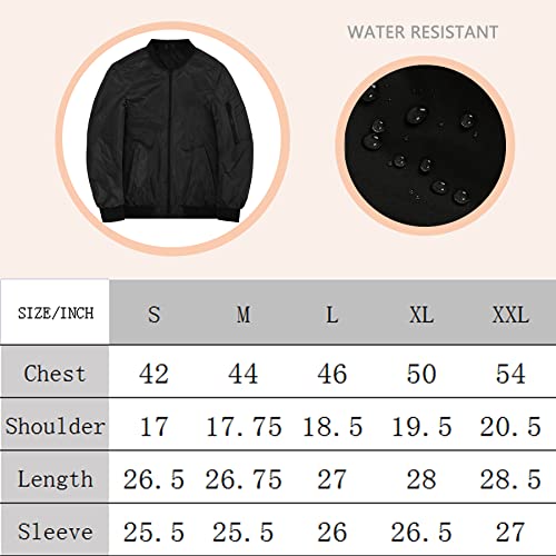 Sunday Rose Men's Bomber Jacket Lightweight Casual Spring Jackets Windbreaker Coat Slim Fit Active Waterproof Zip Pockets Black Size L #TOP5