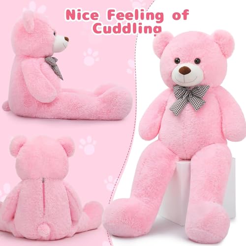Image of 4 Feet Big Pink Teddy Bear - Soft Plush Giant Stuffed Animal Toy for Kids, Girls, Boys | Cuddly Gift for Birthdays, Valentine's Day (Pink)