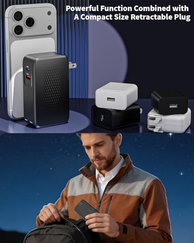 Image of Retractable Charger USB C Charging,45W Retractable iPhone 17 16 Charger Wall Plug,4 in 1 Foldable Plug with Dual USB C Cable Ultra-Compact Travel Charging for iPhone Air /17 /17Pro /17 Pro Max /16 /15,iPad