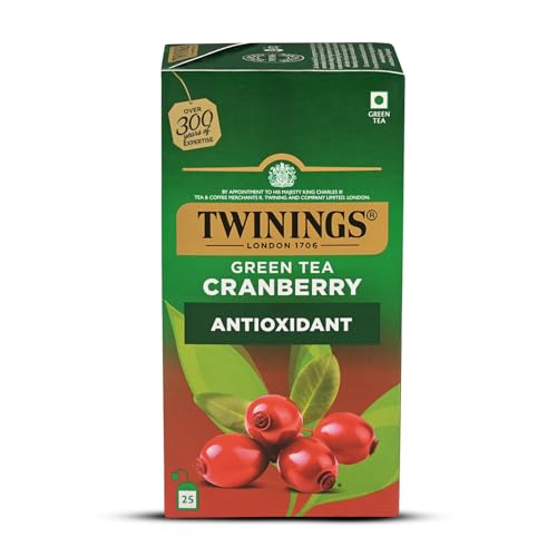 Image of Twinings Green Tea Cranberry, 25 Tea Bags| Pack of 1| Perfectly Balanced & Refreshing Taste| Zingy Sharpness of Cranberry with Golden | Handpicked Green Tea Leaves| Enjoy a Hot Cup of Tea