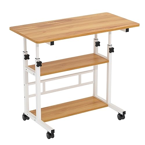 COSTWAY Roll-Schreibtisch Mit Neigbarer Platte - Mobiler PC-Tisch Mit Stauraum (60x50cm)