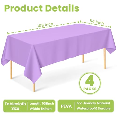 Image of Mulbozy 4 Pcs Light Purple Plastic Table Cloth, 54x108inch, Lavender