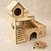 3-Tier Wooden Hamster Hideout, Syrian Hamster House with Ramps & Entrances, for Dwarf Hamsters, Gerbils (Not for Guinea Pigs)