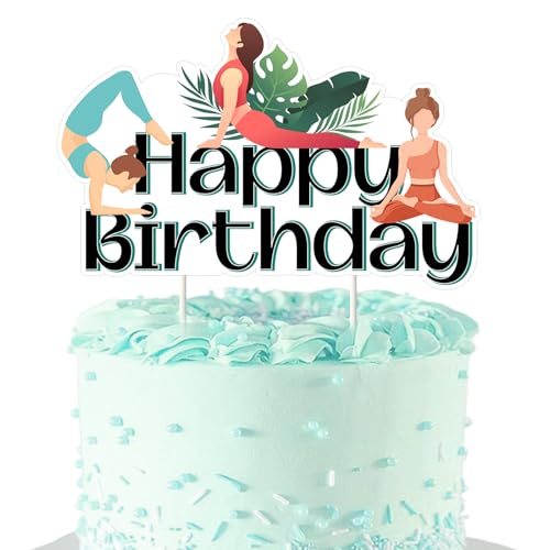 Yoga Happy Birthday Cake Topper Gym Sports Fitness Themed Cake Pick Sports Themed Cake Decorations for Girls Women Yoga Enthusiasts Birthday Party International Yoga Day Supplies