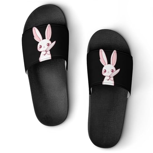Fierce Rabbits Bunny Shower Slippers for Women Men Casual Non-Slip Slide Sandals Beach Bathroom Shoes