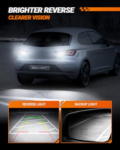 Image of SEALIGHT Reverse Light Bulbs, 3157 LED Bulb White, 700% Brighter 3156 3057 4157 4114 LED Bulb 57-SMD LED Chipset with Projector Len for Brake Light, DRL, Backup Light, Pack of 2