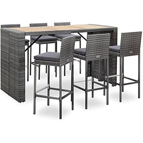 vidaXL Gartenbar Set 7-TLG. mit Auflagen Theke Bar Tresen Gartentheke Bartisch Stehtisch Barhocker Barstuhl Gartenmöbel Poly Rattan Grau Cover