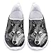 Jndtueit Damen Mesh-Trainer-Schuhe Graues Wolf-Muster Leichte athletische Walking-Road-Schuhe Slip-On Atmungsaktive Turnschuhe