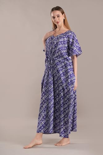 Image of Onekbhalo Women's Cotton Floral Kaftan Nighty Maxi Gown (OK Free Size)
