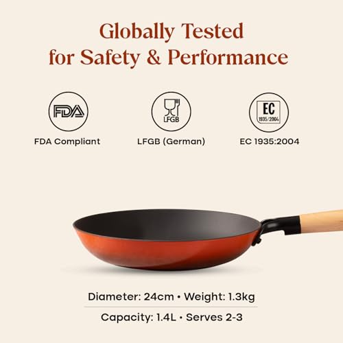 Image of CUMIN CO. LITE Cast Iron Fry Pan | 26 cm, 2L | Induction Base Cookware | 5 Years Warranty | Non Toxic Non Stick Pan for Omelette | Chemical Free Coating | No Seasoning Needed | Free Accessories | Rust