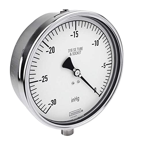 Vacuum Gauge, 6" 304SS Case, 316SS Internals, 30 vac, 1/2 NPT Male Bottom Conn