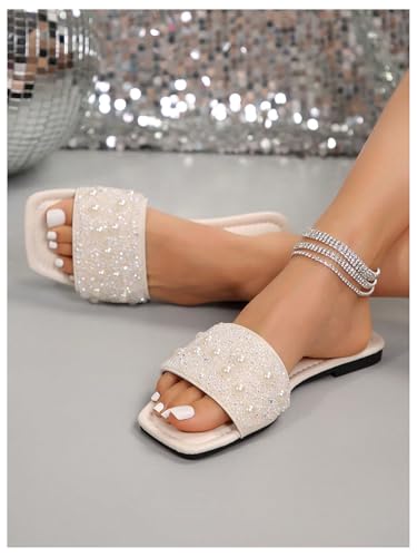Image of GORGLITTER Women's Sparkly Jeweled Flat Sandals Dressy Open Toe Glitter Shiny Slippers Slip-on Shoes