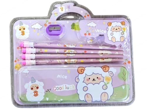 Image of SHAKTISM Cartoon, BTS, Unicorn Stationery Set with Pencil, Eraser, Pencil Box, Sharpener, Combo School Stationery Set for Kids - 9Pcs (GoodLuck-StationarySet9Pcs)