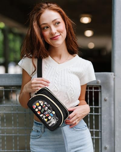 Image of Ita Bag Crossbody Small Pin Display Bag,Fanny Pack with Clear Window for Enamel Pins, Adjustable Belt Bag for Display& Travel & Collecting (Black)