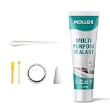 Mollor Waterproof Silicone Sealant for Shower, Countertops, White Silicone Caulk for Bathroom & Kitchen, Easy to Use with Tool, Stronger Adhesion, Shrink & Crack Proof (5.29oz Porcelain White)
