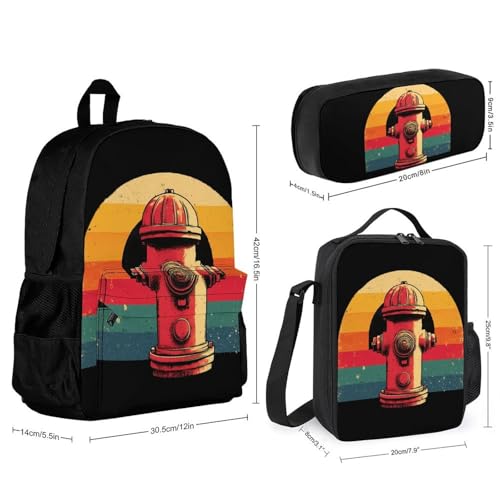 Vintage Fire Hydrant Backpack 3 Set with Lunch Bag Insulated Shoulder Meal Tote Bags Pencil Case Box Casual Daypack2