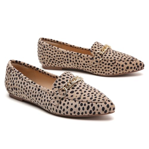 Image of Tilocow Metal Chain Loafers for Women Pointed Toe Slip on Flats Comfortable Fashion Work Shoes
