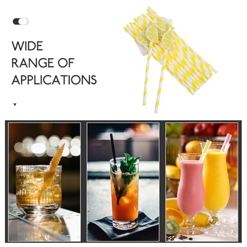 Beaupretty 20 pitillos de papel amarillo con diseño limón miniatura 3