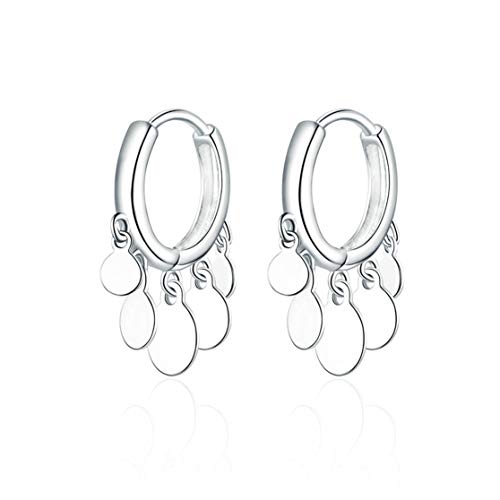 SLUYNZ 925 Sterling Silver Disc Earrings Huggie Hoop for Women Teens Coin Hoop Earrings Cluster Drop Earrings Tassel