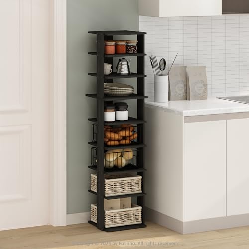 Image of Furinno Turn-N-Tube Corner Shelf, 9-Tier Display Rack, Vertical Corner Storage Rack, Space Saving Organization and Storage, Entryway, Living Room, Closet, Espresso