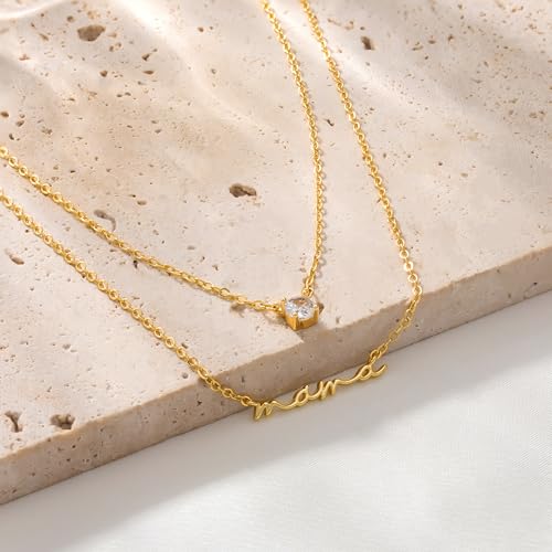 Mothers Day Gifts Gold Necklace - Mama Necklace for Women Mom Wife Sister, Dainty Layered Mom Necklaces Stack Mama Pendant Choker Chain Necklace Birthday Mother's Day Gold Jewelry Gift Trendy4
