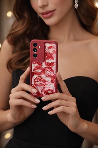 Image of COVERLY Lips Back Case Cover Compatible for Samsung S26 | Hot 3D Sexy Lips Retro Embossed | 360 Camera Protection | Lipstick Kiss Print Cute Soft Touch Liquid Silicone Phone Case (TPU | Love Red)