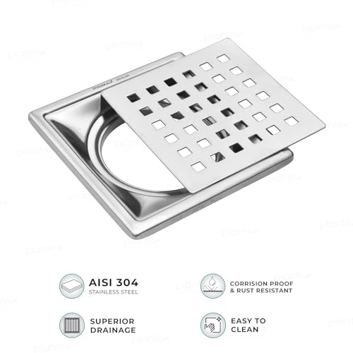Image of Plantex (Primax) 304 Grade Stainless Steel Bathroom Floor Drain /Non- Porous Surface Floor Drain /Bathroom Water Drainer /Floor Trap for Bathroom and Kitchen - 6x6 inch (Matt)