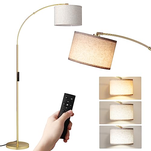 SUNMORY Arc Floor Lamp with Remote,Modern Floor Lamp with Stepless Dimmable Bulb,75â€³Height Tall Lamp for Living Room with Hanging Drum Shade and Weighted Base.Mid Century Standing Lamp for Bedroom.
