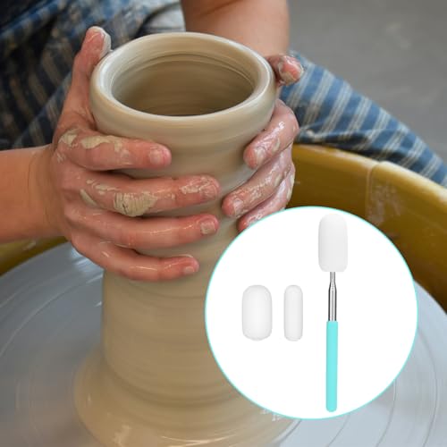 Image of Gosknor Telescoping Sponge Pottery, Retractable Clay Tool Sponges on Stick Extend up to 28.35in Telescoping Sponge Sticks for Pottery (Blue)