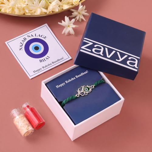 Image of ZAVYA 925 Pure Silver Morpankh (Peacock Feather) Rakhi for Brother | Premium Sterling Silver Gift for Bhaiya | Designer Raksha Bandhan Thread Set | Peacock Rakhi for Men & Boys | Roli Chawal Pack & Certificate