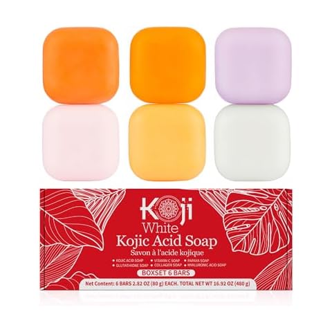 Koji White Kojic Acid Soap, Beauty Gift Set for Women with Kojic Acid, Papaya, Glutathione, Vitamin C, Collagen, Hyaluronic for Hydrating Skin, Glowing Facial & Body - Vegan, 2.8 Oz (6 Bars) Cover