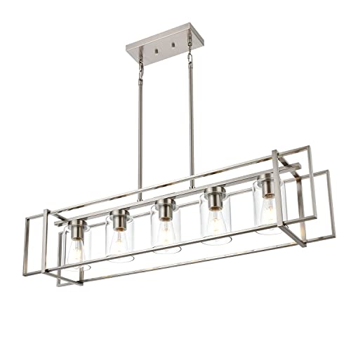 Lucidce Kitchen Island Lighting Brushed Nickel Industrial 5-Light Chandeliers Farmhouse