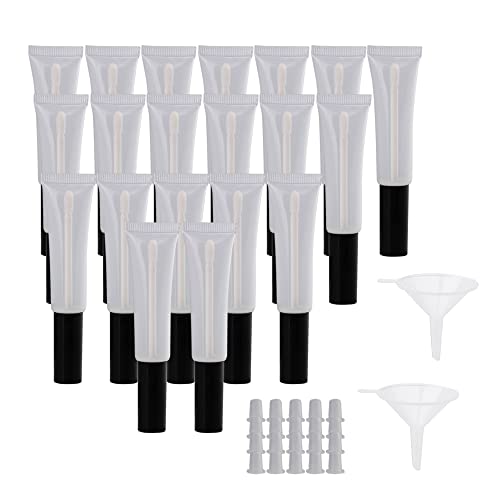 BQLZR Black Cap Plastic 15ml Empty Lip Gloss Balm Soft Tube Container with Brush Cosmetic Makeup Container Pack of 20