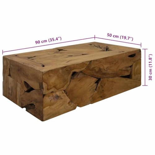 Yisssmeng Couchtisch 90x50x30 cm aus massivem Teakholz braun, handgefertigtes Unikat mit rustikalem Charme, Kleiner Wohnzimmertisch für Living Room, Balkon & Büro – Bild 3