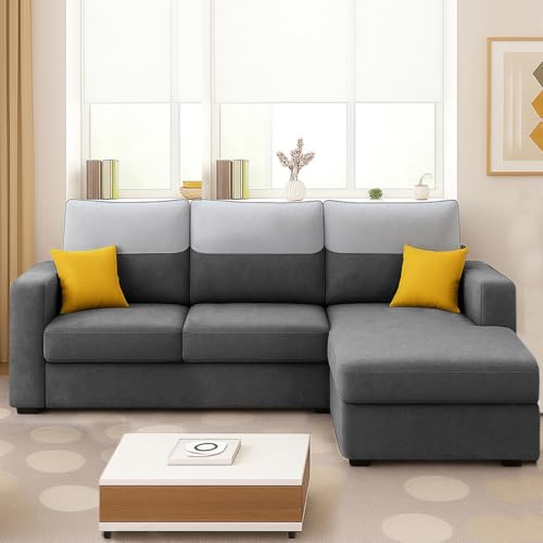 Image of Furny Tokiaa 4 Seater Fabric RHS L Shape Sofa Set (Dark Grey) | Soft Velvet Fabric | Modern Design | Comfortable Seating | Living Room Furniture