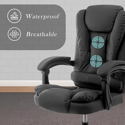 Image of Casa Copenhagen Italia Premium Leatherette Office Chair for Work | Boss Chair, Ergonomic Executive, Luxurious Cushioned Arms & Seat, 2 Point Back Massager, Heavy Duty Metal Base (Black)
