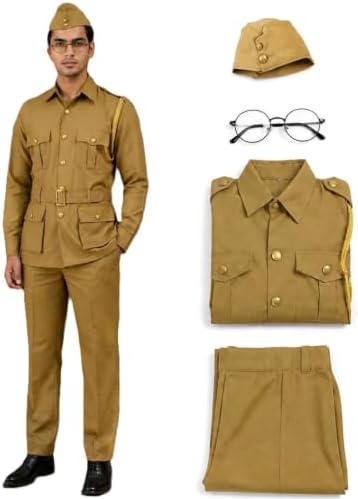 BookMyCostume National Hero Freedom Fighter Kids Fancy Dress Costume - Khaki Adults S-M
